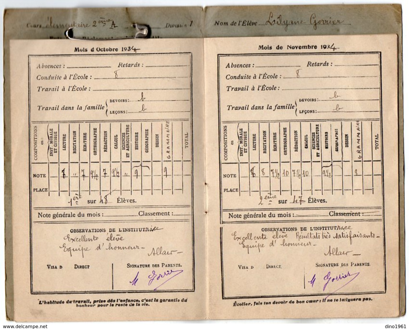 VP15.415 - Ecole Primaire Communale De LA CHARITE - SUR - LOIRE - Livret Mensuel De Correspondance - Elève L. GORRIER - Diplômes & Bulletins Scolaires