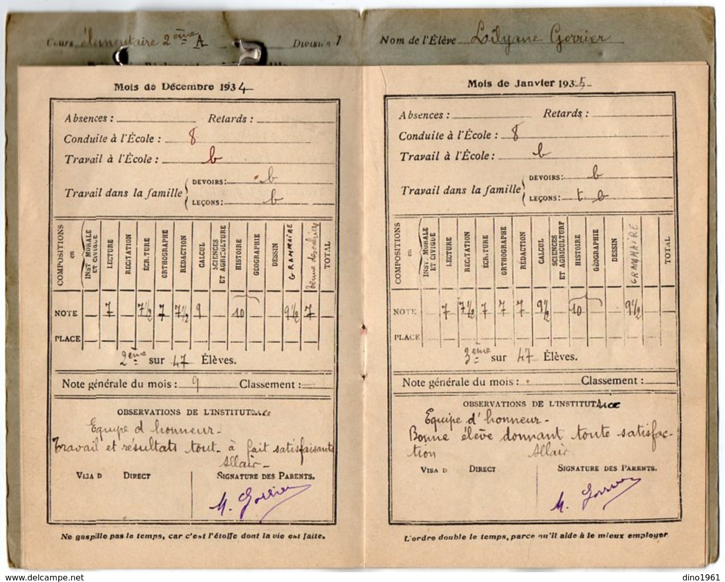 VP15.415 - Ecole Primaire Communale De LA CHARITE - SUR - LOIRE - Livret Mensuel De Correspondance - Elève L. GORRIER - Diplômes & Bulletins Scolaires