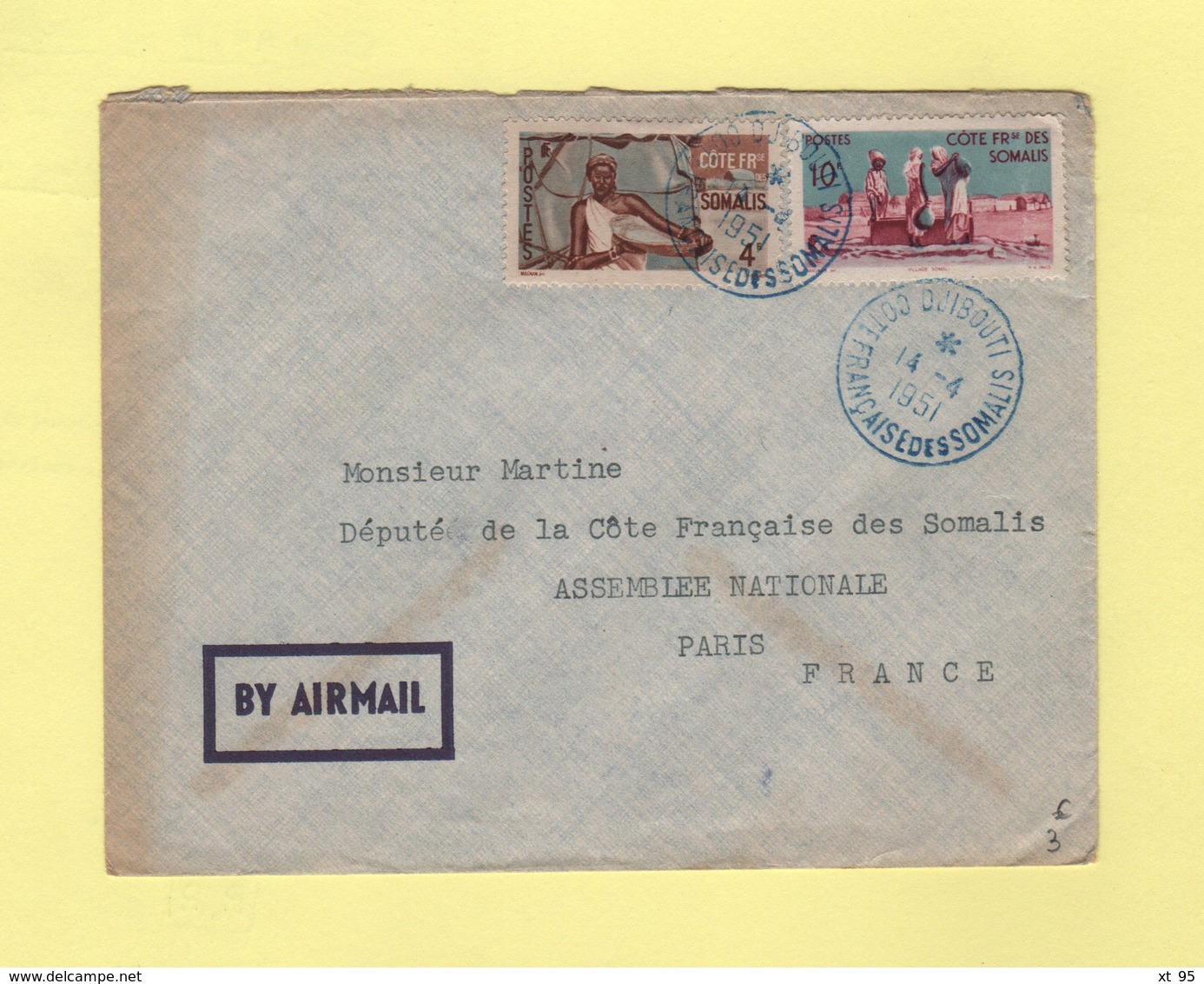 Cote Francaise Des Somalis - Djibouti - 14-4-1951 - Destination Assemblee Nationale France - Storia Postale