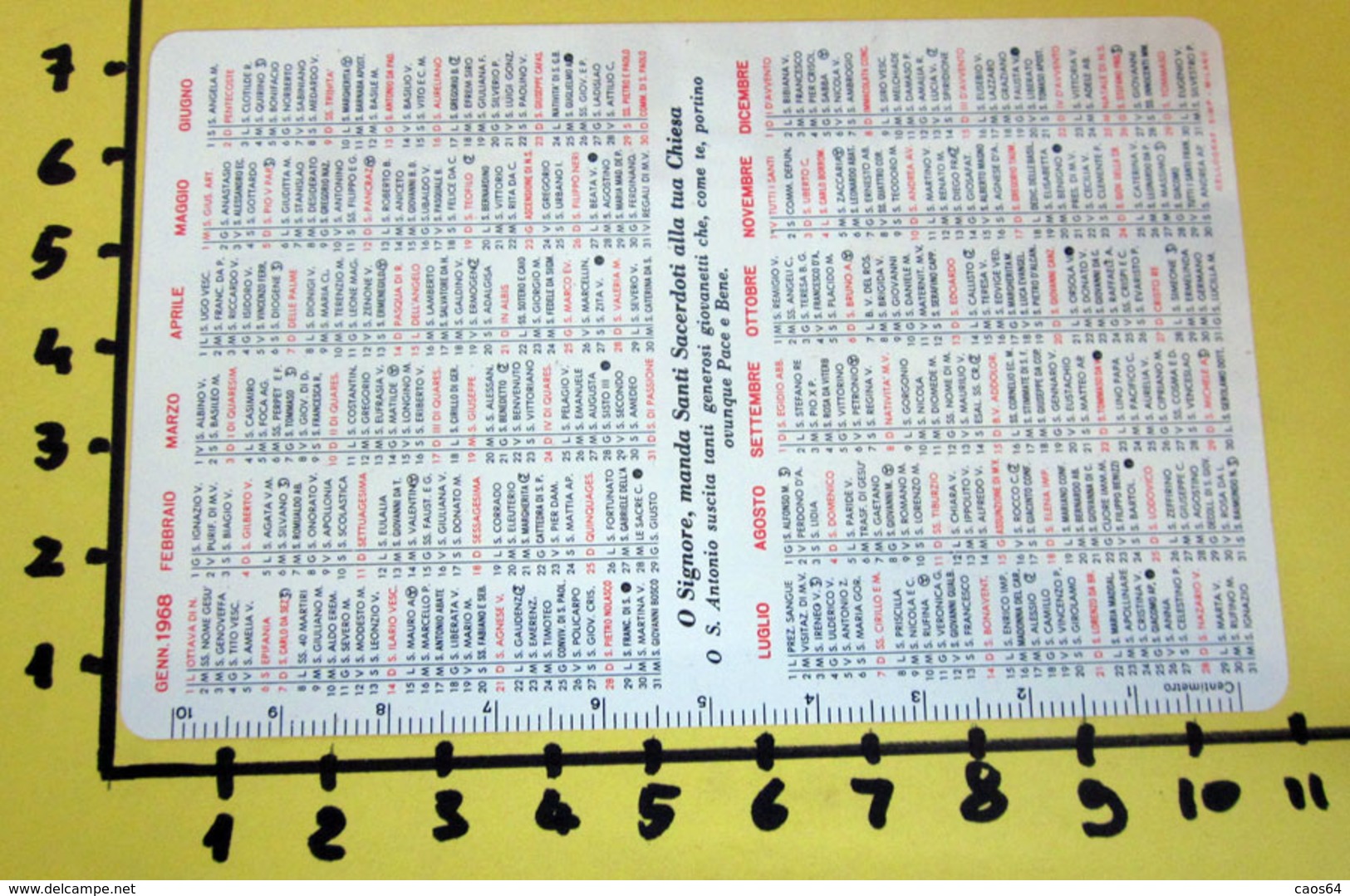 FRATINI DI S. ANTONIO 1968 PLASTIFICATO CALENDARIO TASCABILE - Formato Piccolo : 1961-70