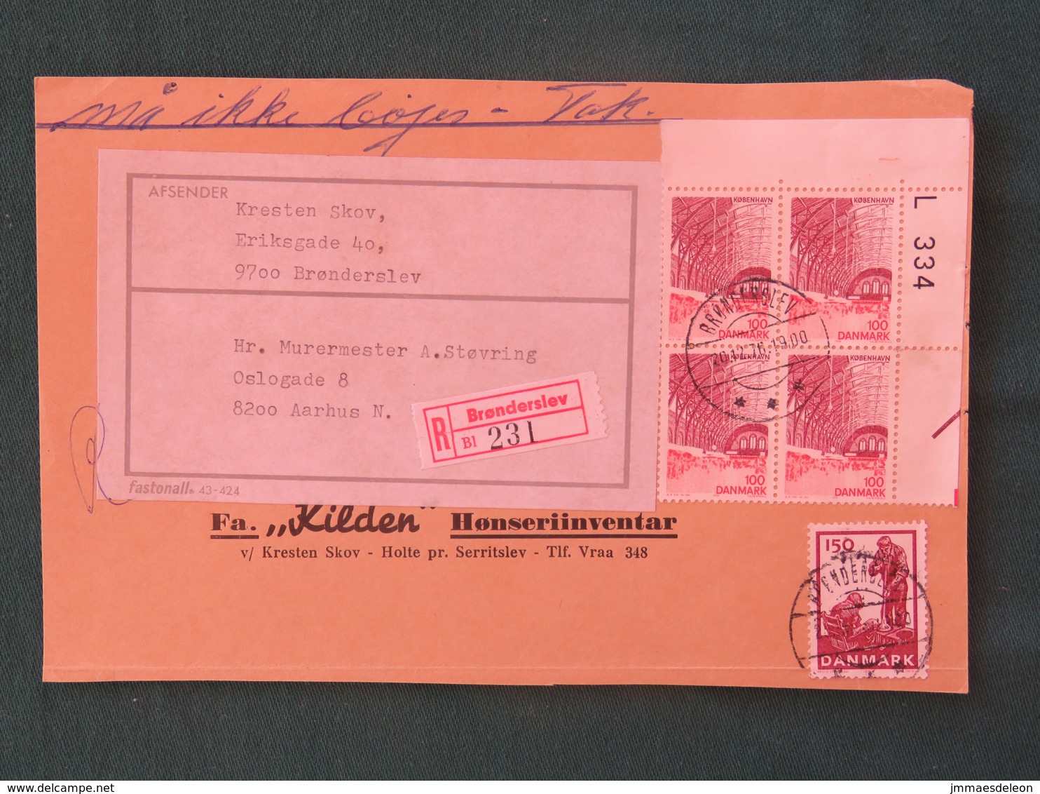 Denmark 1970 Front Of Registered Cover Bronderslev To Aarhus - Glass Industry - Railway Station - Lettres & Documents