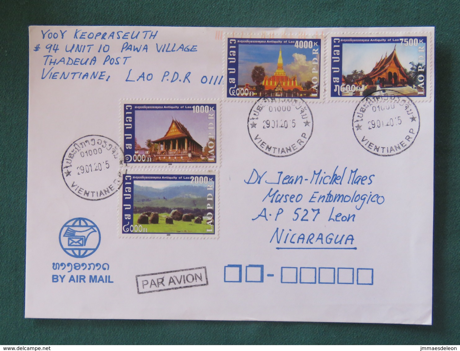 Laos 2015 Cover To Nicaragua - Temple Archaeology - Laos