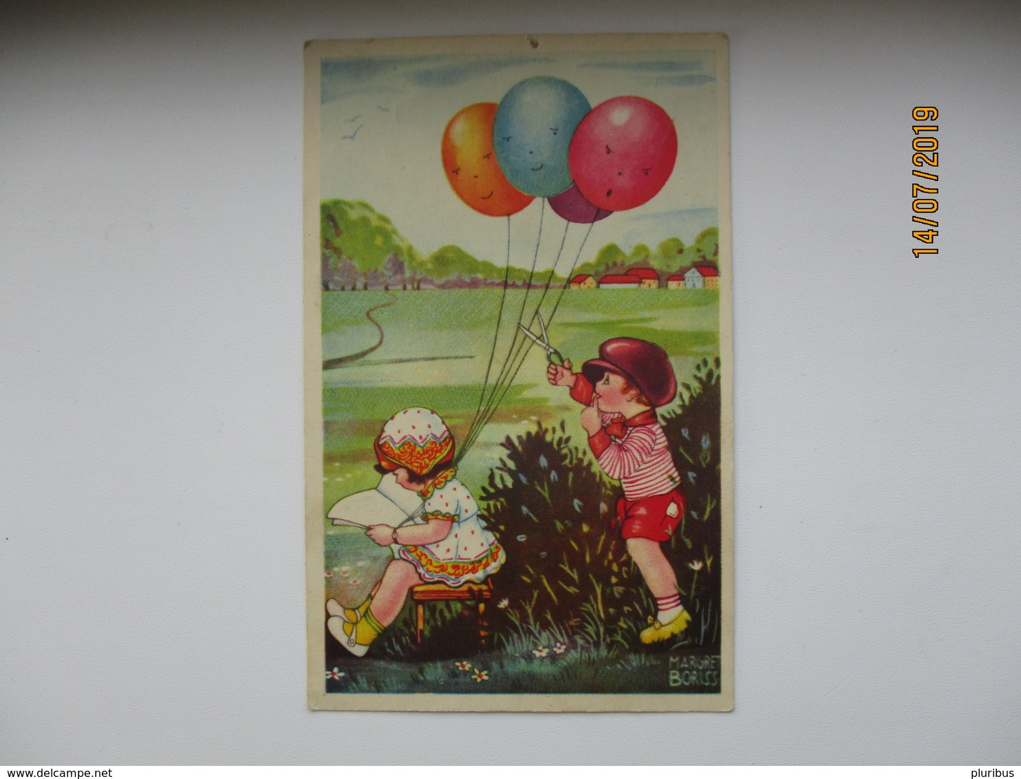 MARGRET BORISS , CHILDREN WITH  BALLOONS , OLD POSTCARD  ,0 - Boriss, Margret