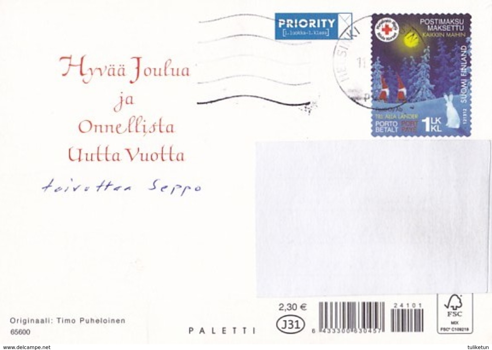 Postal Stationery - Birds - Bullfinches In Winter Landscape - Red Cross - Suomi Finland - Postage Paid - Postal Stationery