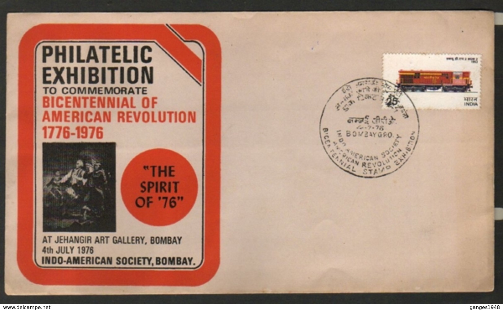 India 1976  Bicentennial Of American Revolution  Philatelic Exhibition  Bombay Special Cover # 19139  D Inde  Indien - Covers & Documents