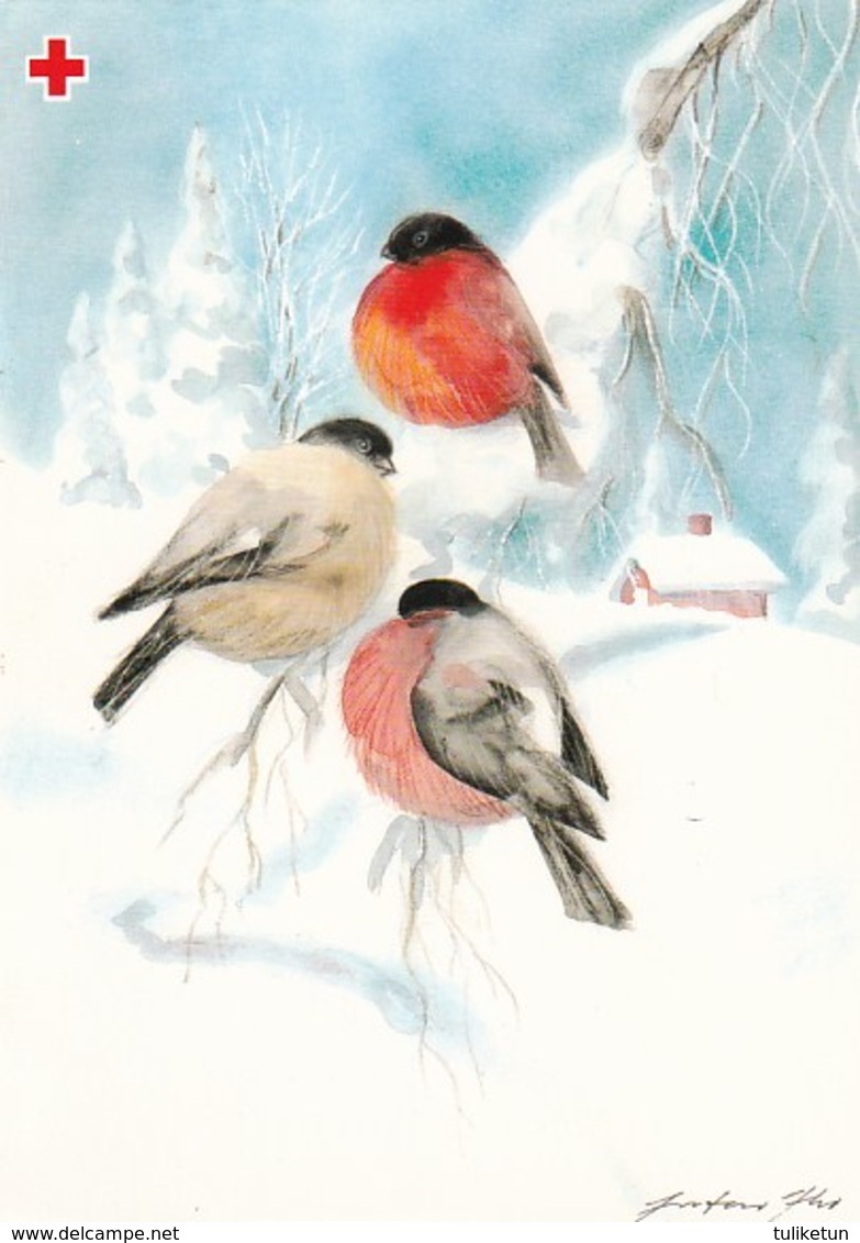 Postal Stationery - Winter Scene - Landscape - Birds - Bullfinches - Red Cross 1990 - Suomi Finland - Postage Paid - Entiers Postaux