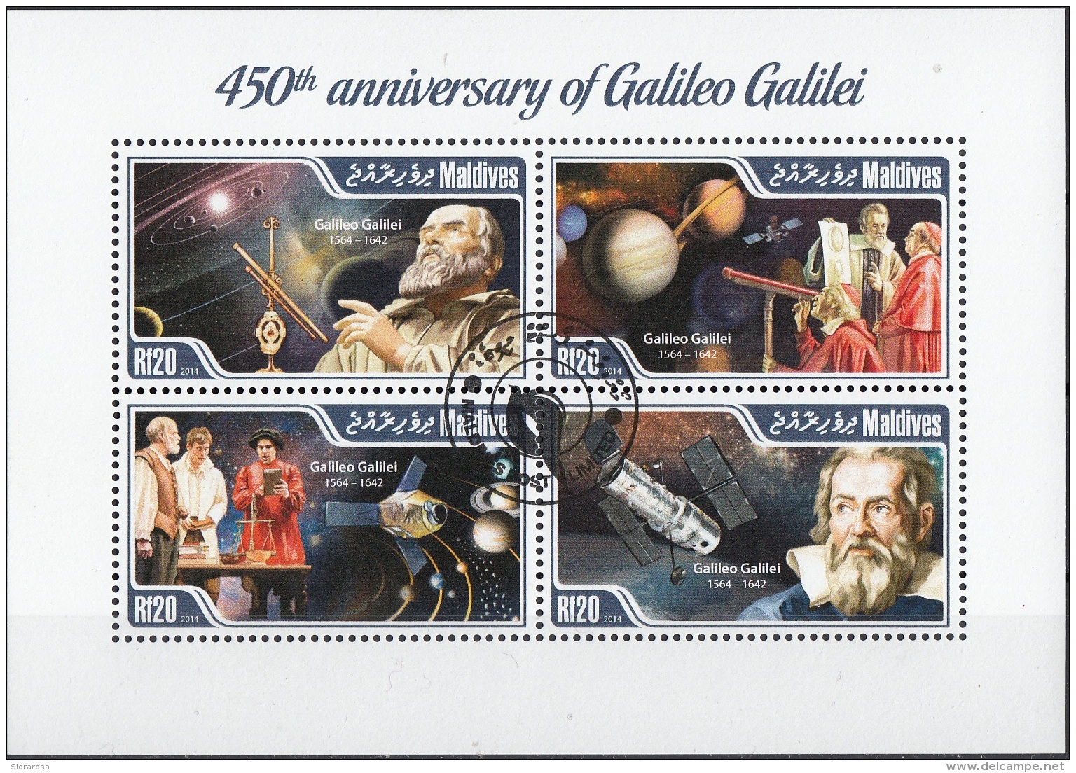 Maldives 2014 YT. 4457-60 Galileo Galilei Anniversary Telescopio Papa Satelliti Perf. CTO - Astronomia