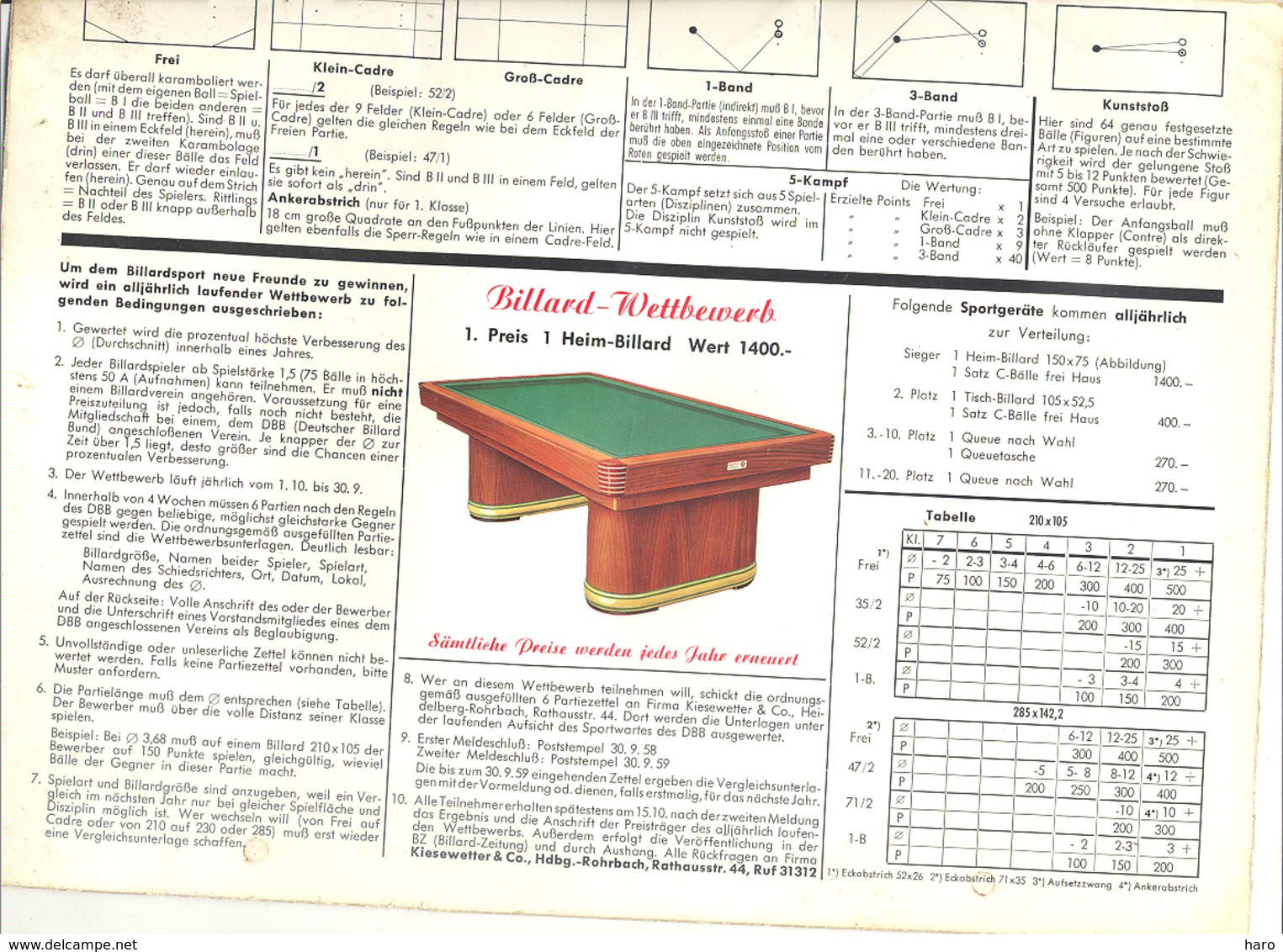 BILLARD / BIJLART - Affiche Platifiée  ( En Allemand)  +/- 1960 (jm) - Manifesti