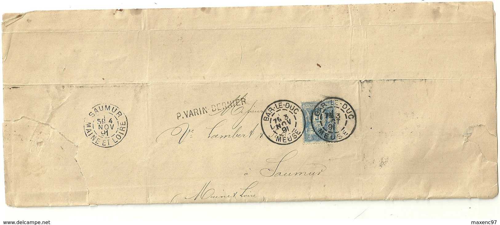 Lettre Facture Timbre Sage Daguin De Bar Le Duc Meuse Erreur Dateur Novembre Et Octobre 1891 - Oblitérations Mécaniques (flammes)