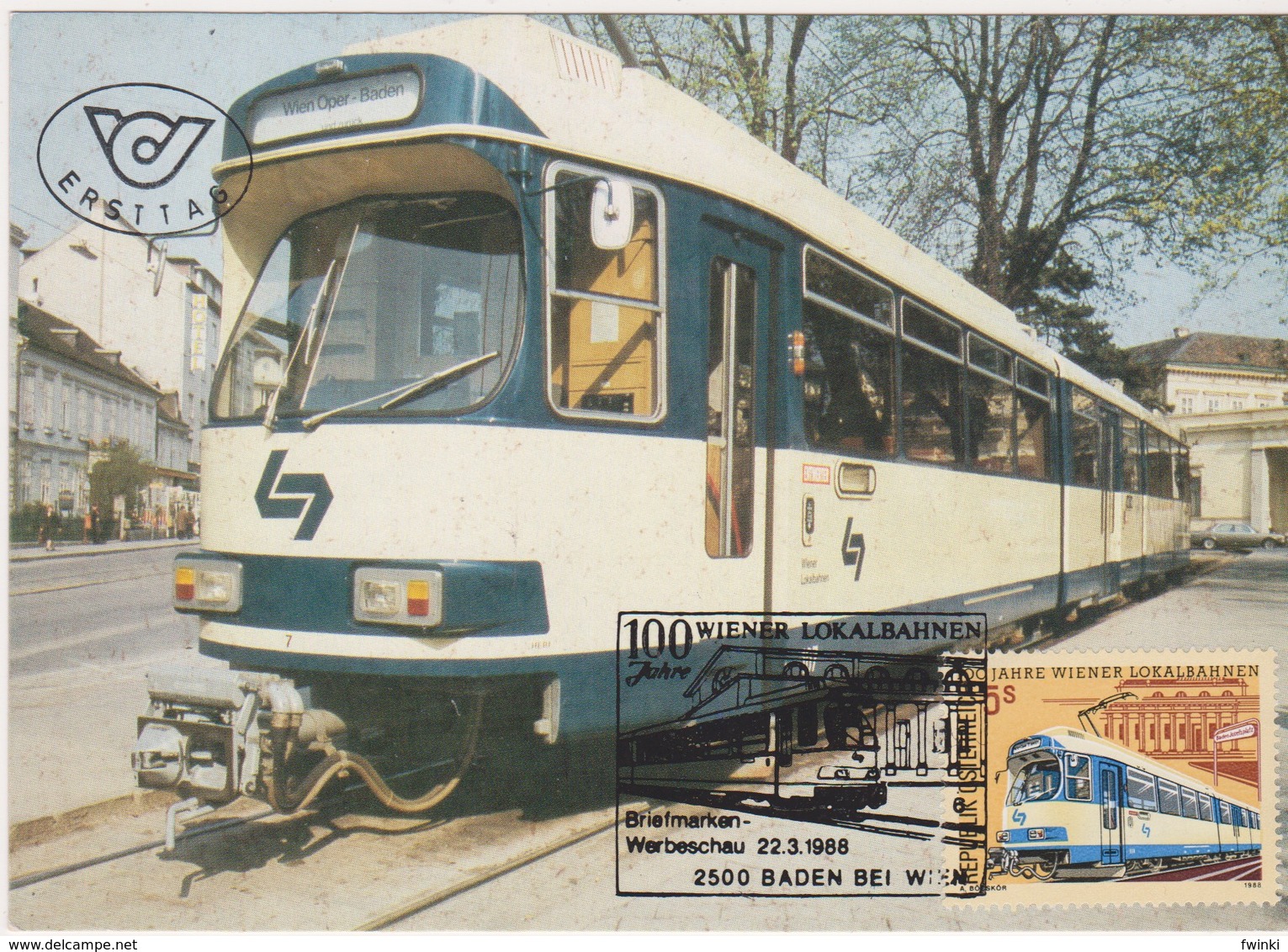 Maximumkarte 1988 - Mi 1917 (11) : 100 Jahre Wiener Lokalbahnen , SST 2500 Baden Bei Wien - Covers & Documents