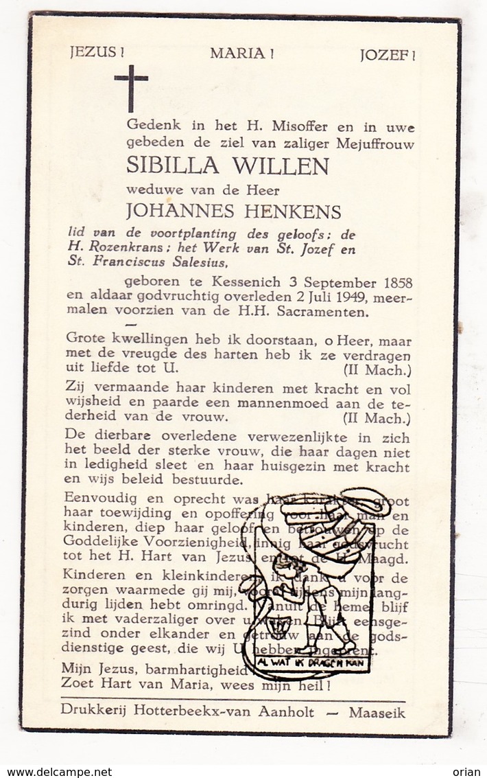 DP Sibilla Willen ° Kessenich Kinrooi 1858 † 1949 X Johannes Henkens - Devotion Images