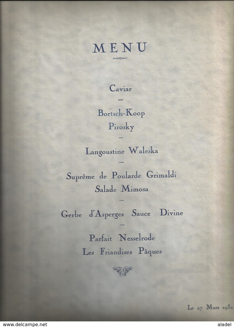 Pochette Menu Du Diner De Gala RUSSE De L'HOTEL DE PARIS à MONTE-CARLO Du 27 Mars 1932 - Sin Clasificación