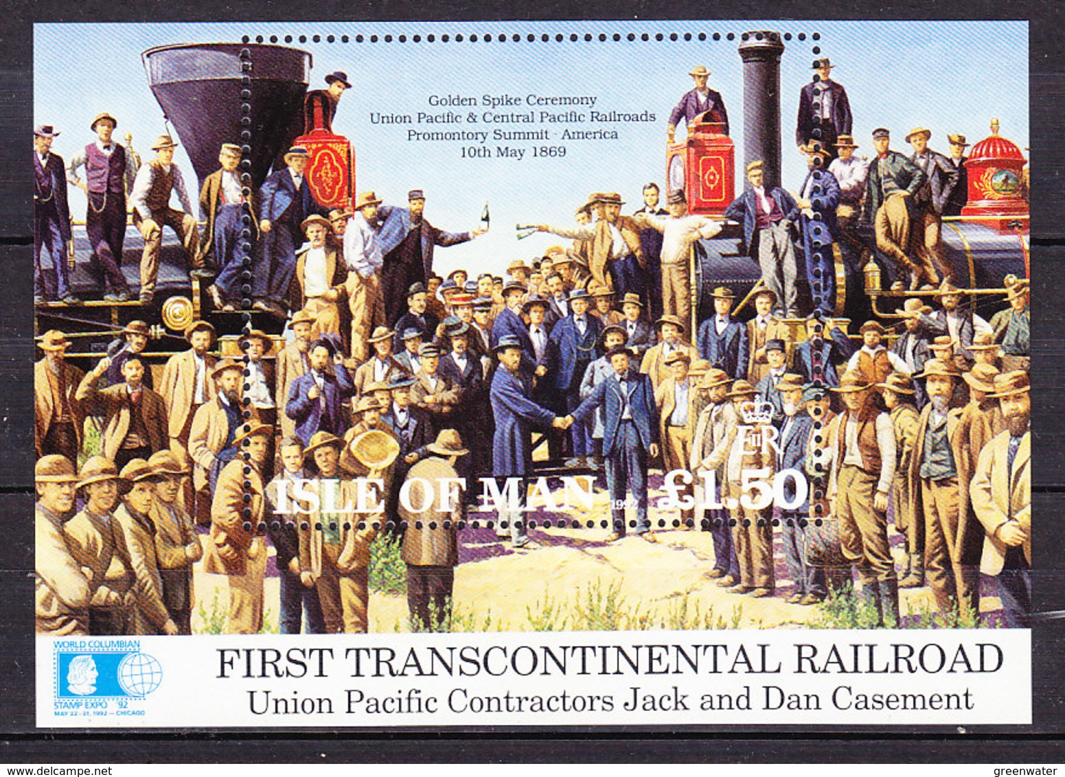 Isle Of Man 1992 First Transcontinental Railroad M/s ** Mnh (43505B) - Man (Eiland)