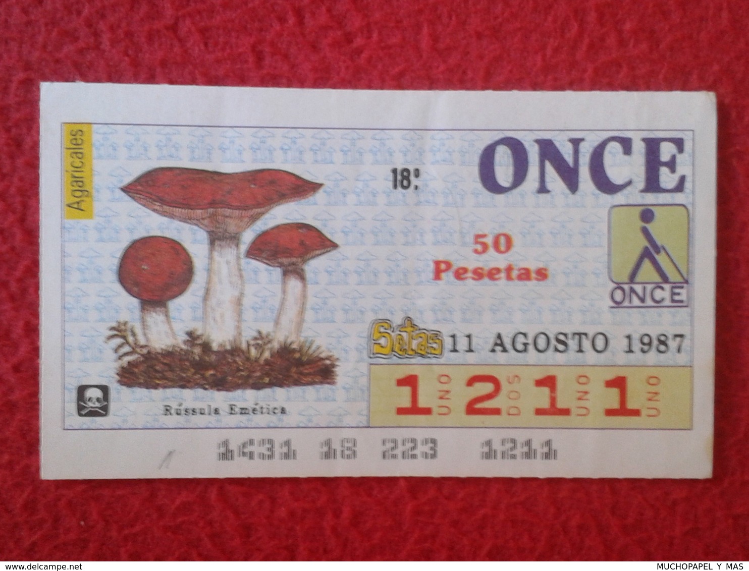 CUPÓN DE ONCE LOTTERY CIEGOS SPAIN LOTERÍA BLIND 1987 SETA SETAS MICOLOGÍA HONGOS MUSHROOM CHAMPIGNON HONGO AGRICALES... - Loterijbiljetten