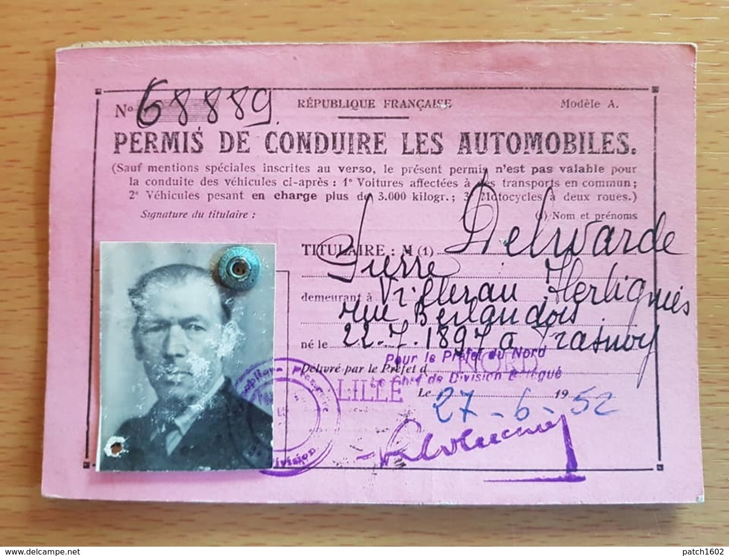 HERBIGNIES 1930 Permis Motocyclette Et Un Permis Automobile MONSIEUR DELWARDE PIERRE. - Non Classés