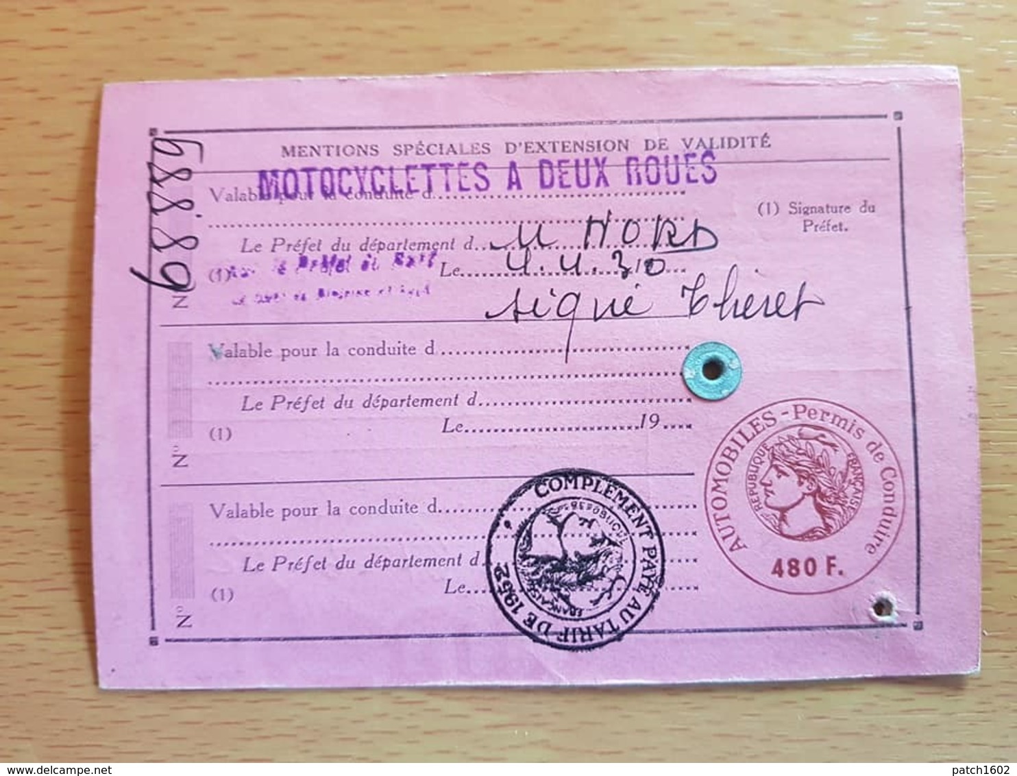 HERBIGNIES 1930 Permis Motocyclette Et Un Permis Automobile MONSIEUR DELWARDE PIERRE. - Non Classés