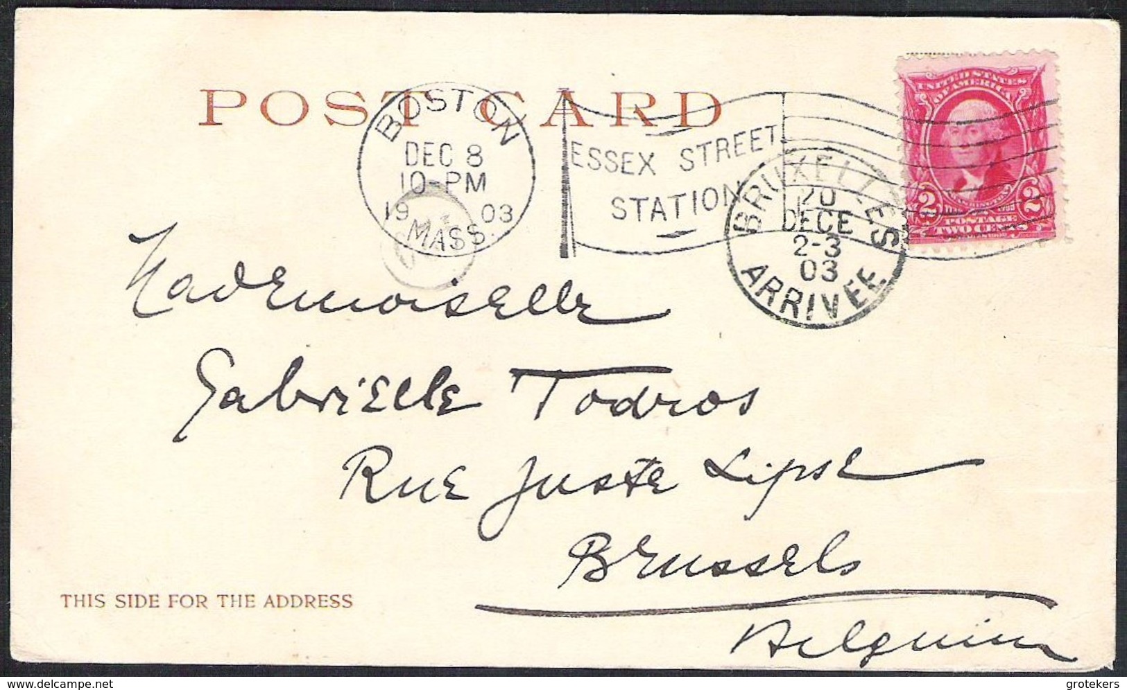 BOSTON Commonwealth Ave Sent 1903 From BOSTON To Belgium - Boston