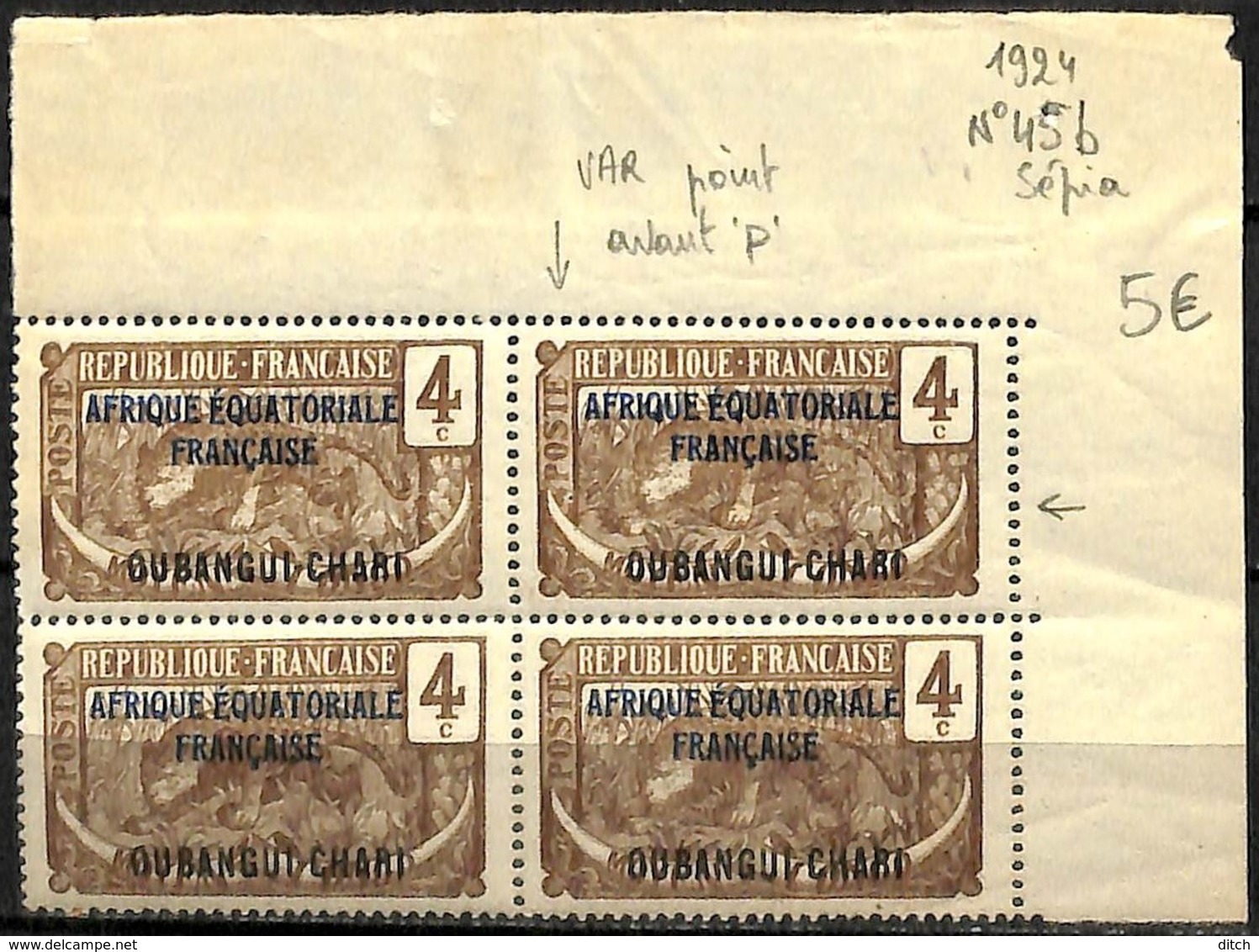 D - [838216]TB//**/Mnh-Oubangui 1924 - N° 45b-VAR, Point Avant 'P' - Neufs