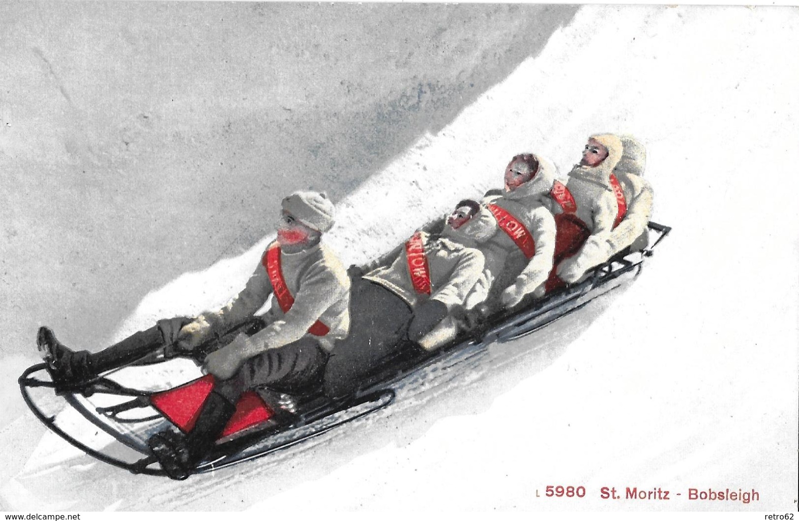 ST.MORITZ → Bobsleigh, 5er Bob In Voller Fahrt, Ca.1920 - Saint-Moritz