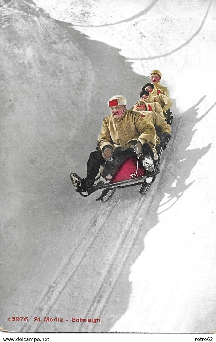 ST.MORITZ → Bobsleigh, 5er Bob In Voller Fahrt Anno 1912 - Saint-Moritz