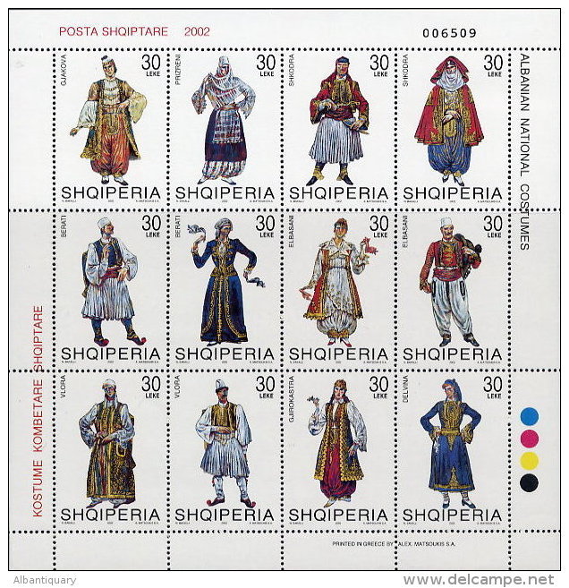 Albania Stamps 2002.ALBANIAN NATIONAL COSTUMES. Set Sheet MNH. Michel 2846-57 - Albania