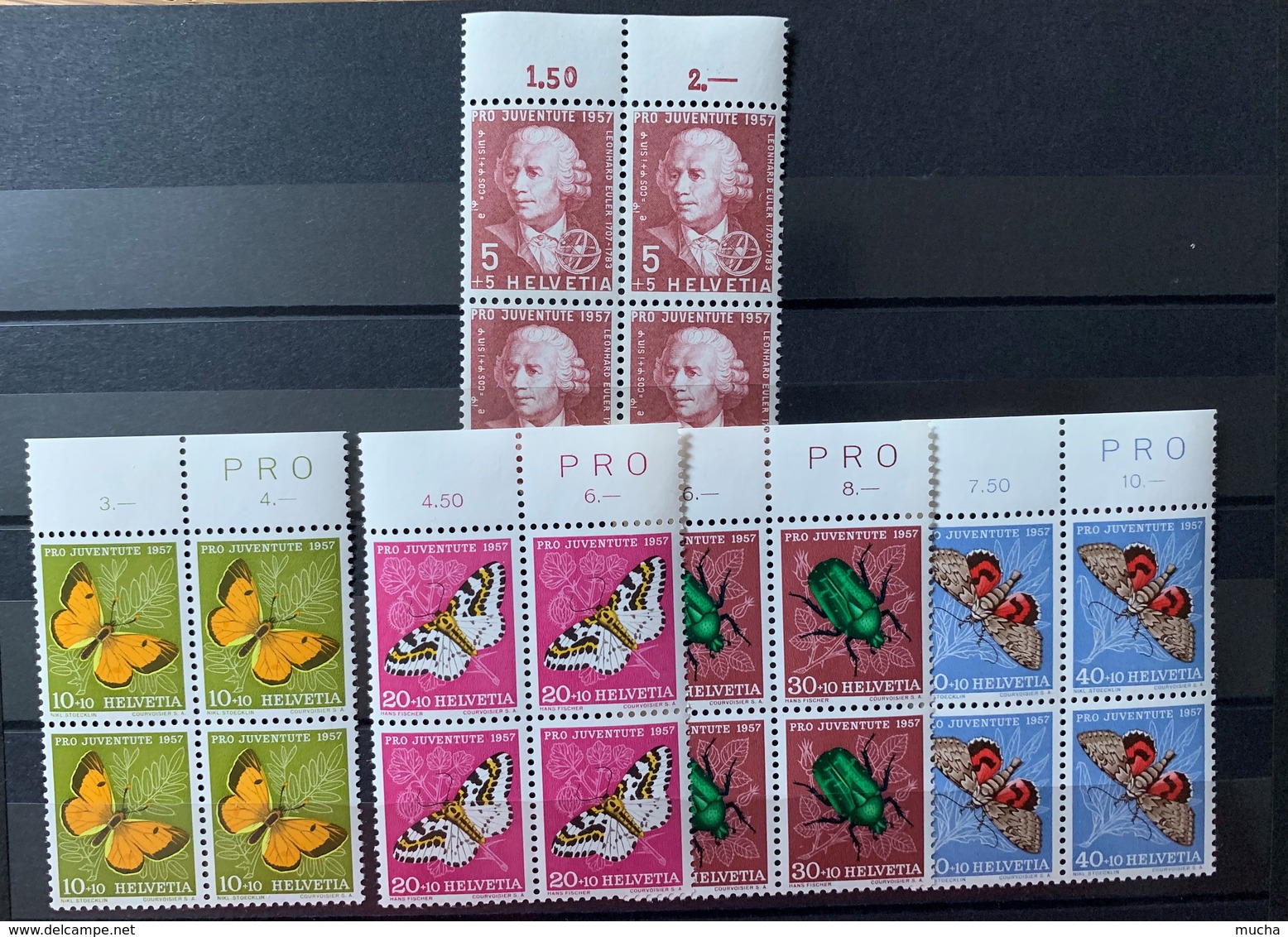 8829 - Série Pro Juventute 1957 Bloc De Quatre *** Neuf MNH Butterfly Papillons - Neufs