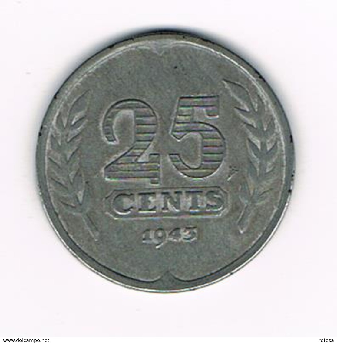 //  NEDERLAND  25 CENTS  1943  WILHELMINA - 25 Cent