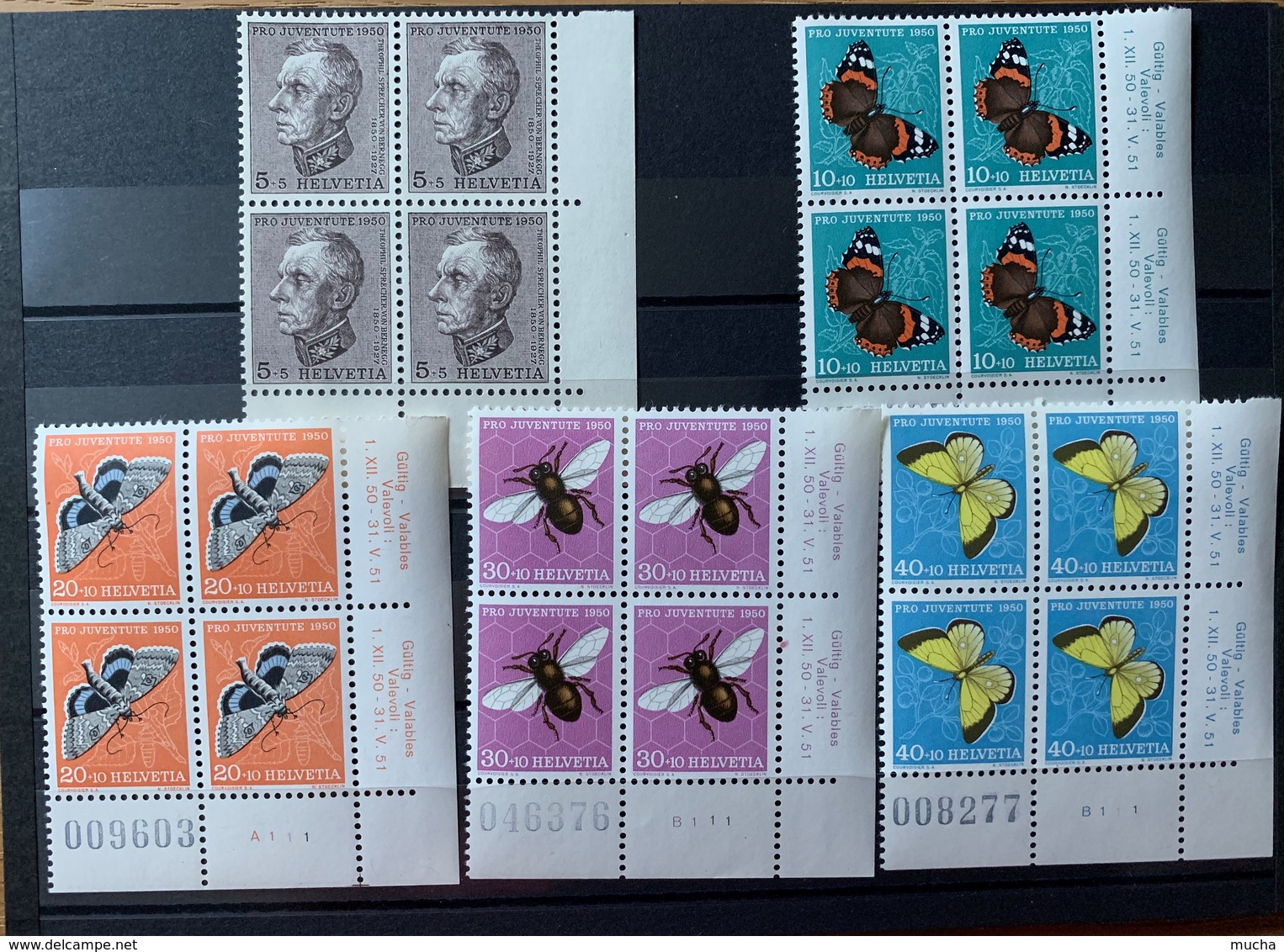 8831 - Série Pro Juventute 1950 Bloc De Quatre *** Neuf MNH Butterfly Papillons Coin De Feuille - Ungebraucht