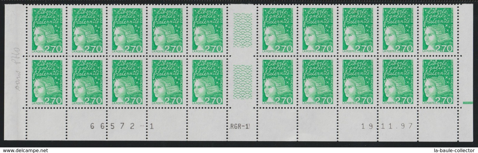 YT 3091a **  2,70F Vert Luquet, Basdf 20 TP 19.11.97, 6 Ex Sans BP, 4 Ex BP Invisibles Tàn - Nuovi