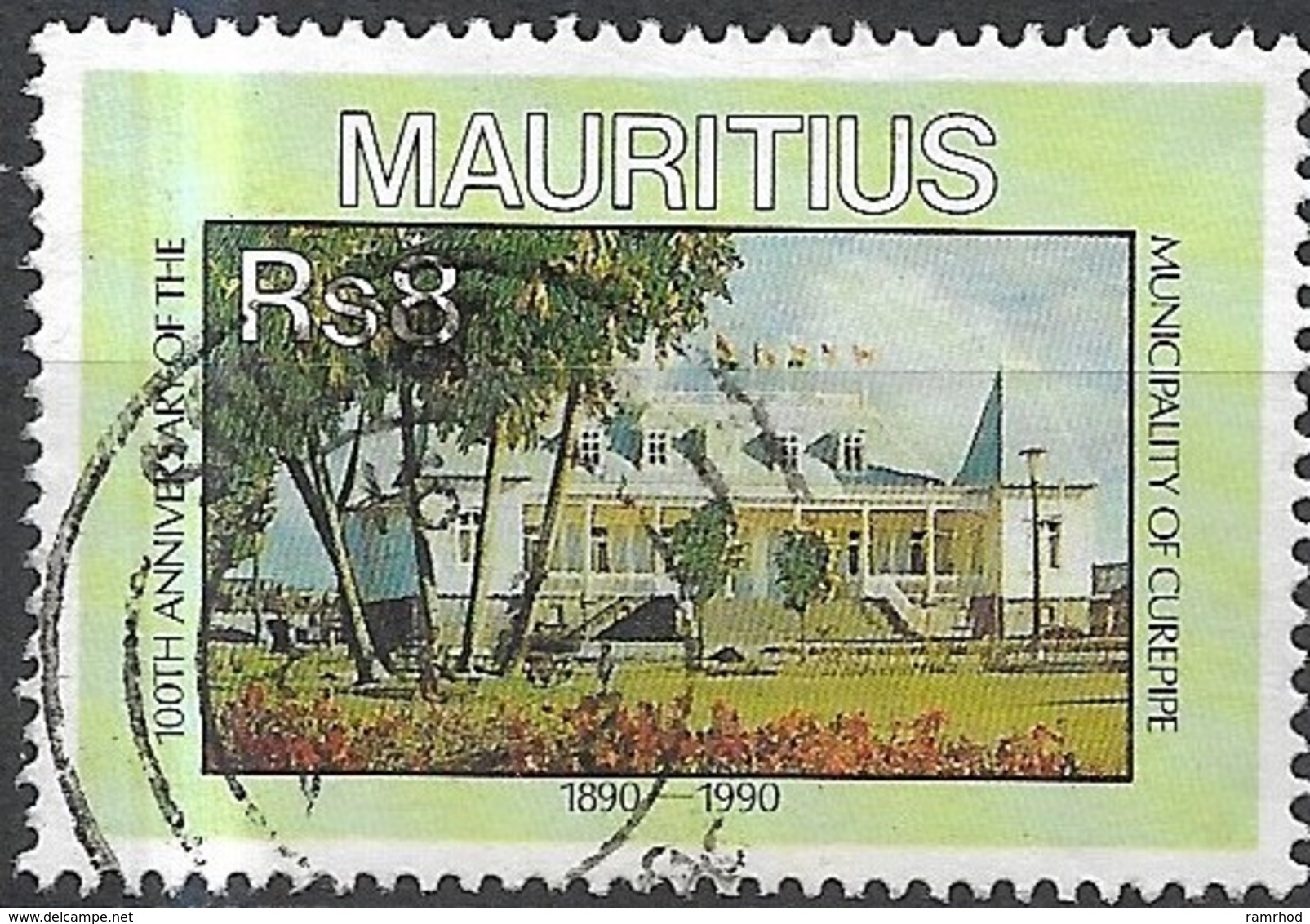 MAURITIUS 1990 Anniversaries -  8r - Town Hall, Curepipe (centenary Of Municipality)  FU - Mauritius (1968-...)