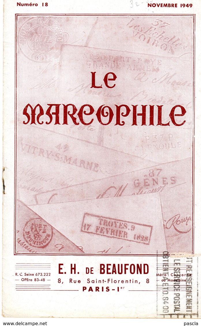 Le Marcophile - De BEAUFOND - Novembre 1949 - Numéro 18 - Marques De - Gironde - Hérault - Philately And Postal History