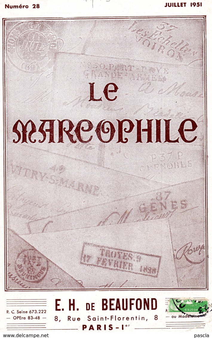 Le Marcophile - De BEAUFOND - Juillet 1951 - Numéro 18 - Marques De - Marne - Haute Marne - Philatélie Et Histoire Postale