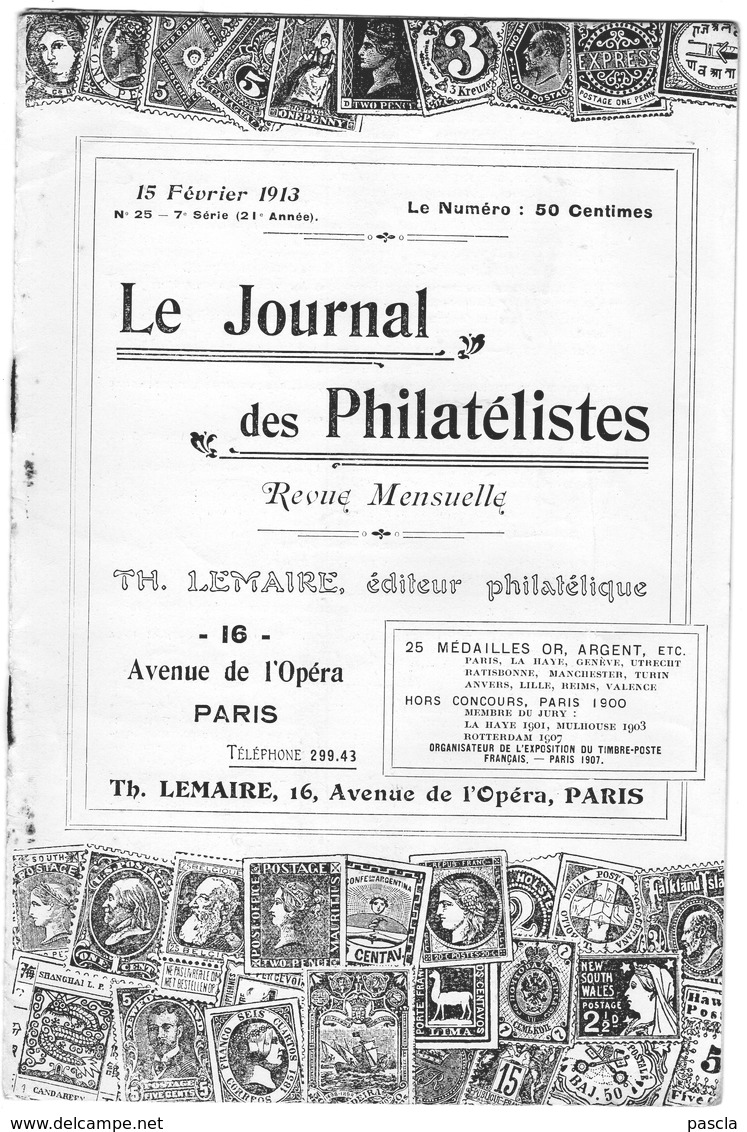 Le Journal Des Philatélistes - Février 1913 - LEMAIRE - Bureaux De Recettes - Philatélie Et Histoire Postale