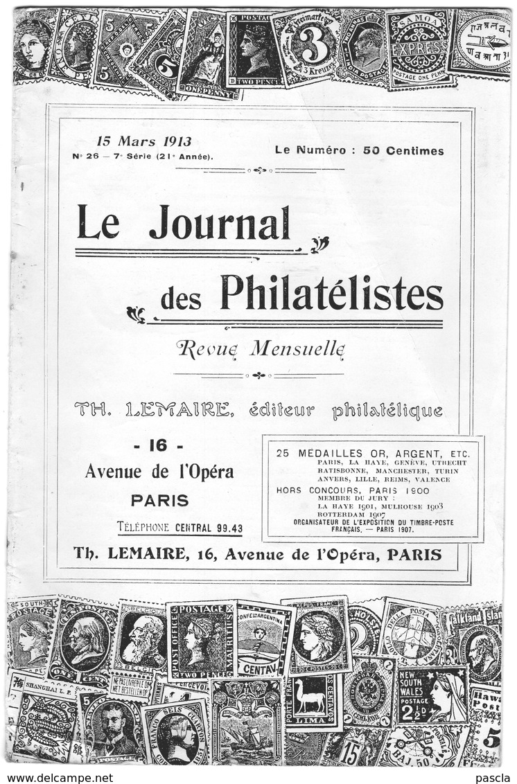 Le Journal Des Philatélistes - Mars 1913 - LEMAIRE - Cachet à Date "articles D'argent" - Philatélie Et Histoire Postale