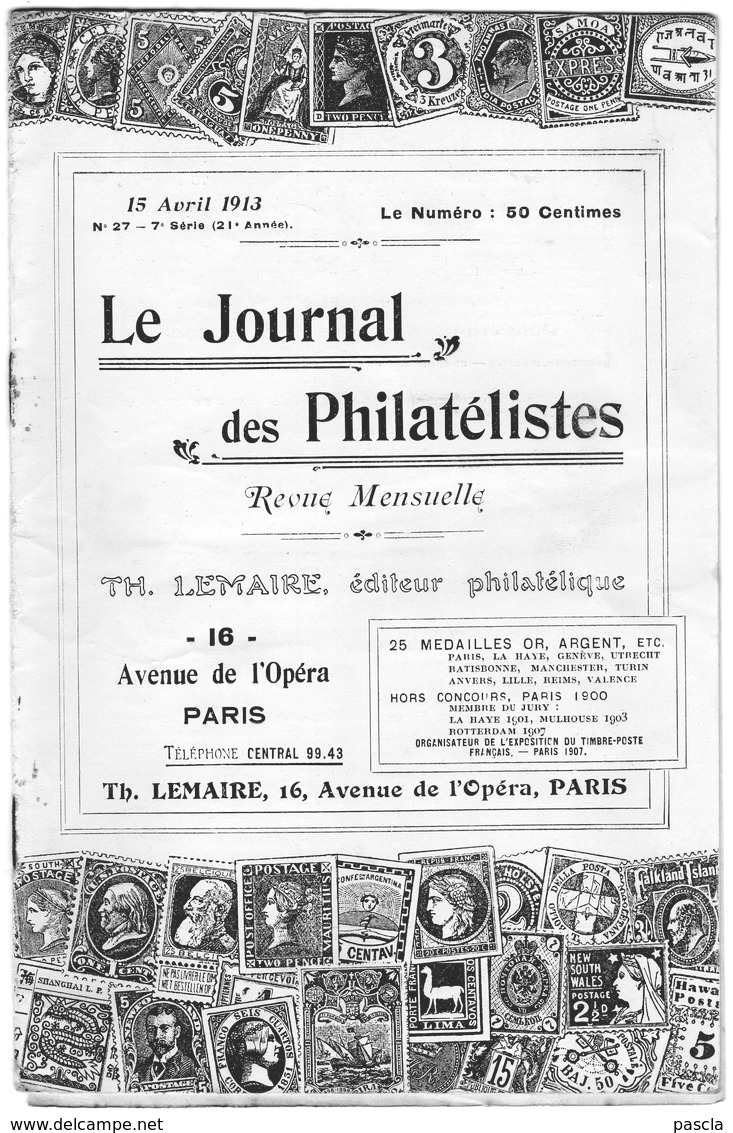 Le Journal Des Philatélistes - Avril 1913 - LEMAIRE - Cachet à Date Des Bureaux De Recette - Philatélie Et Histoire Postale