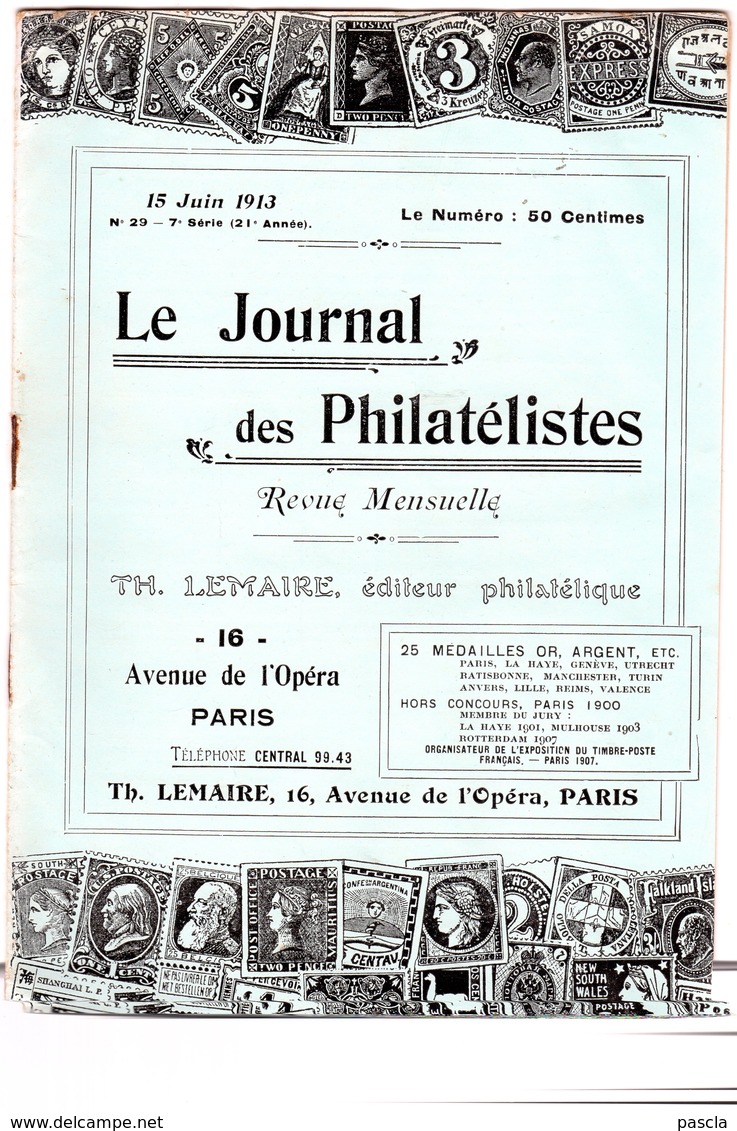 Le Journal Des Philatélistes - Juin 1913 - LEMAIRE - Cachet à Date Des Bureaux AMBULANTS - Philately And Postal History
