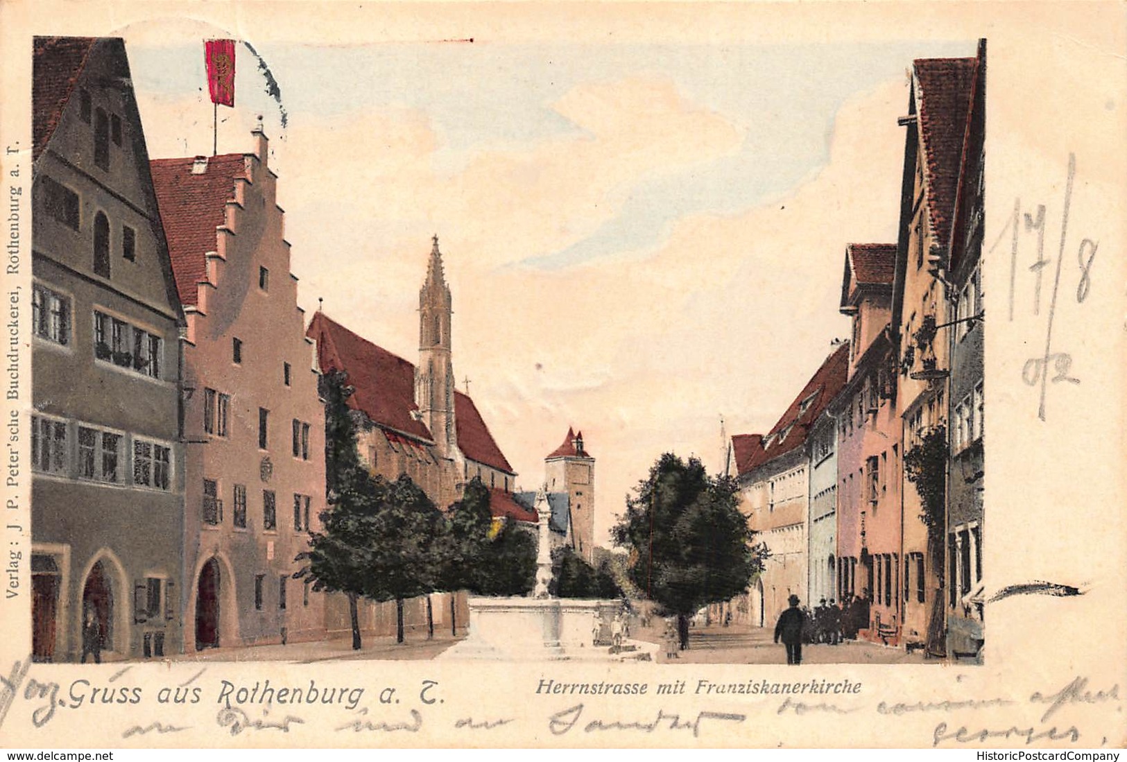 ROTHENBURG GERMANY~HERRNSTRASSE Mit FRANZISKANERKIRCHE-1902 PETER'SCHE BUCHDRUCKEREI POSTCARD 41147 - Rothenburg O. D. Tauber