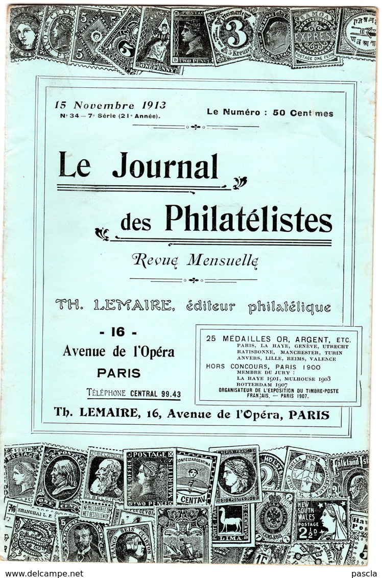 Le Journal Des Philatélistes - Novembre  1913 - LEMAIRE - Cachet à Date Des Bureaux AMBULANTS Spéciaux - Philatélie Et Histoire Postale