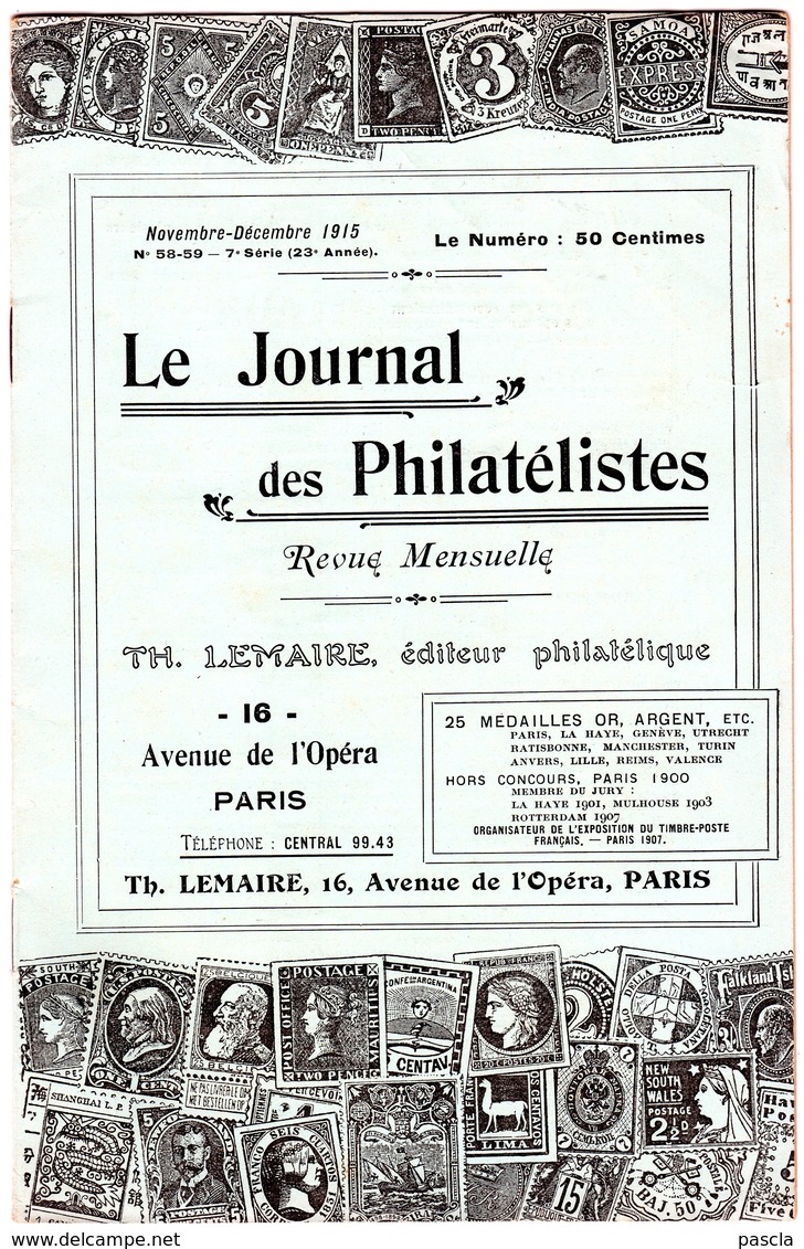 Le Journal Des Philatélistes - Novembre - Décembre 1915 - LEMAIRE - - Philatélie Et Histoire Postale