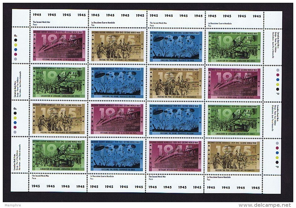 1995  50th World War II  Anniversary   Sc 1541-4  Se-tenant MNH Complete Sheet Of 16 With Inscriptions - Feuilles Complètes Et Multiples