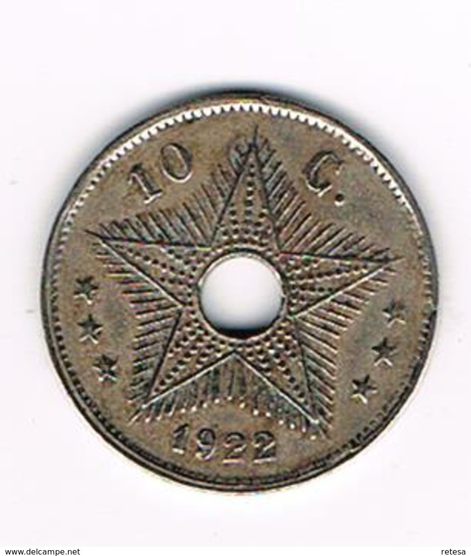 //  CONGO  BELGE  BELGISCH CONGO  10 CENTIMES   ALBERT I   1922 - 1910-1934: Albert I