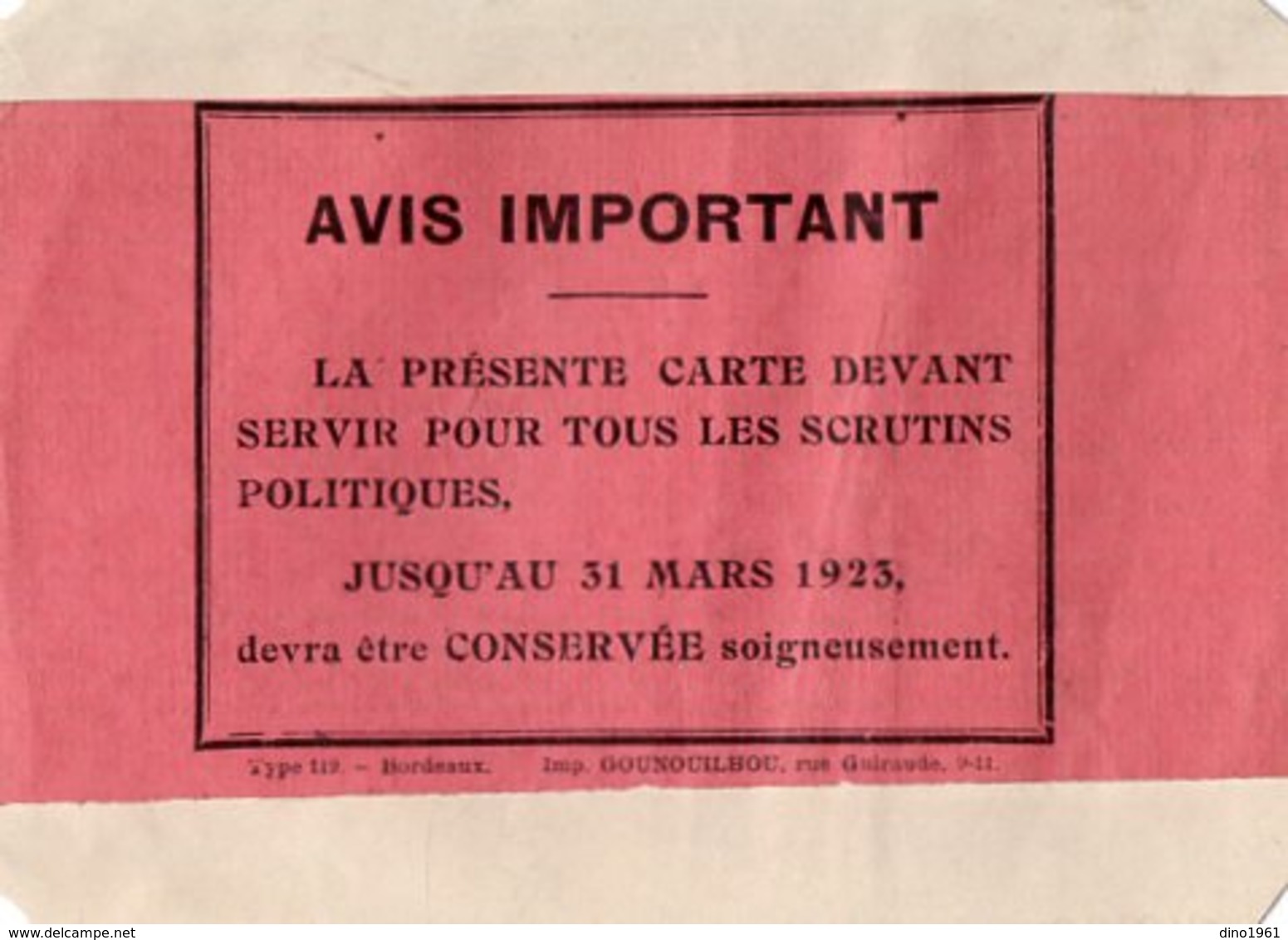 VP15.423 - Commune De TALENCE 1923 - Carte D'Electeur - Mr NOBILLEAU Maréchal Ferrant - Otros & Sin Clasificación