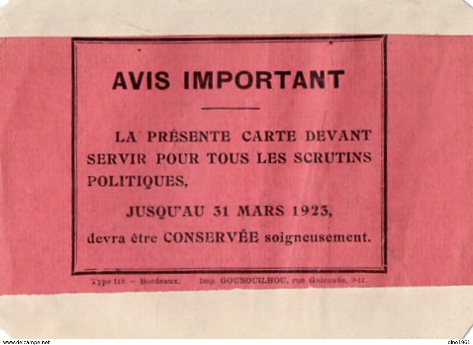 VP15.423 - Commune De TALENCE 1923 - Carte D'Electeur - Mr NOBILLEAU Maréchal Ferrant - Autres & Non Classés