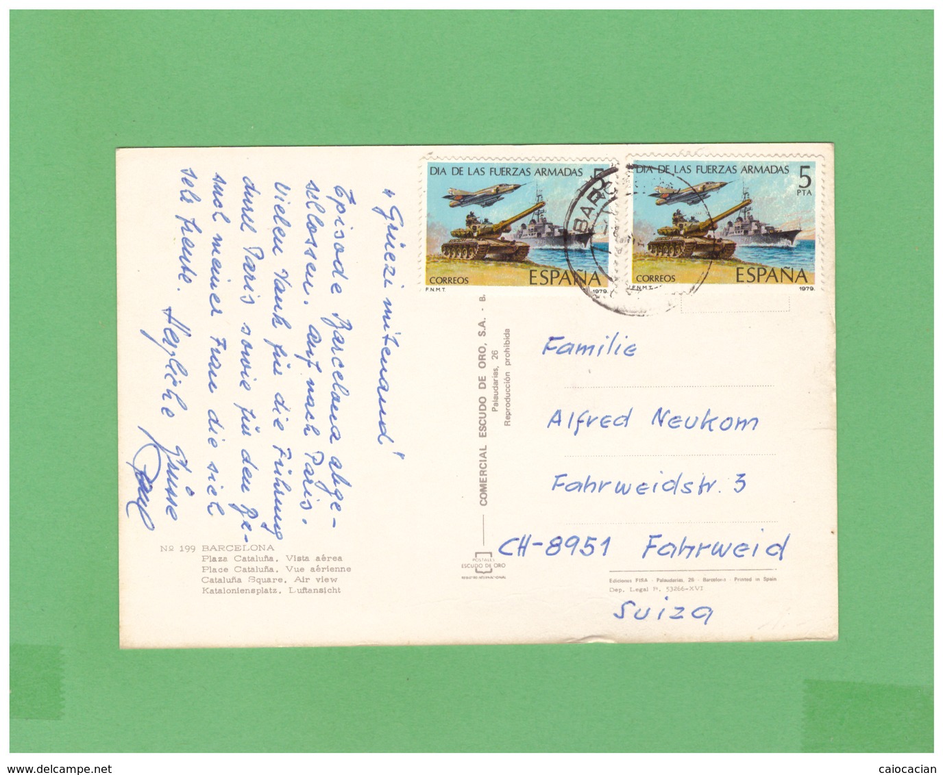 1979 ESPANA AIR MAIL POSTCARD WITH 2 STAMPS TO SWISS - Cartas & Documentos