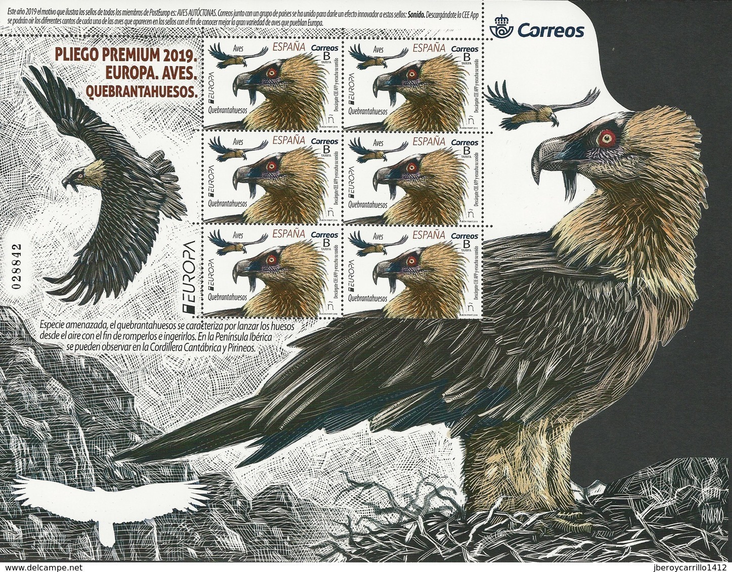 ESPAÑA/ SPAIN/ SPANIEN/ ESPAGNE - EUROPA 2019 -NATIONAL BIRDS.-"AVES - BIRDS - VÖGEL -OISEAUX"- FEUILLE De 6 TIMBRES - 2019