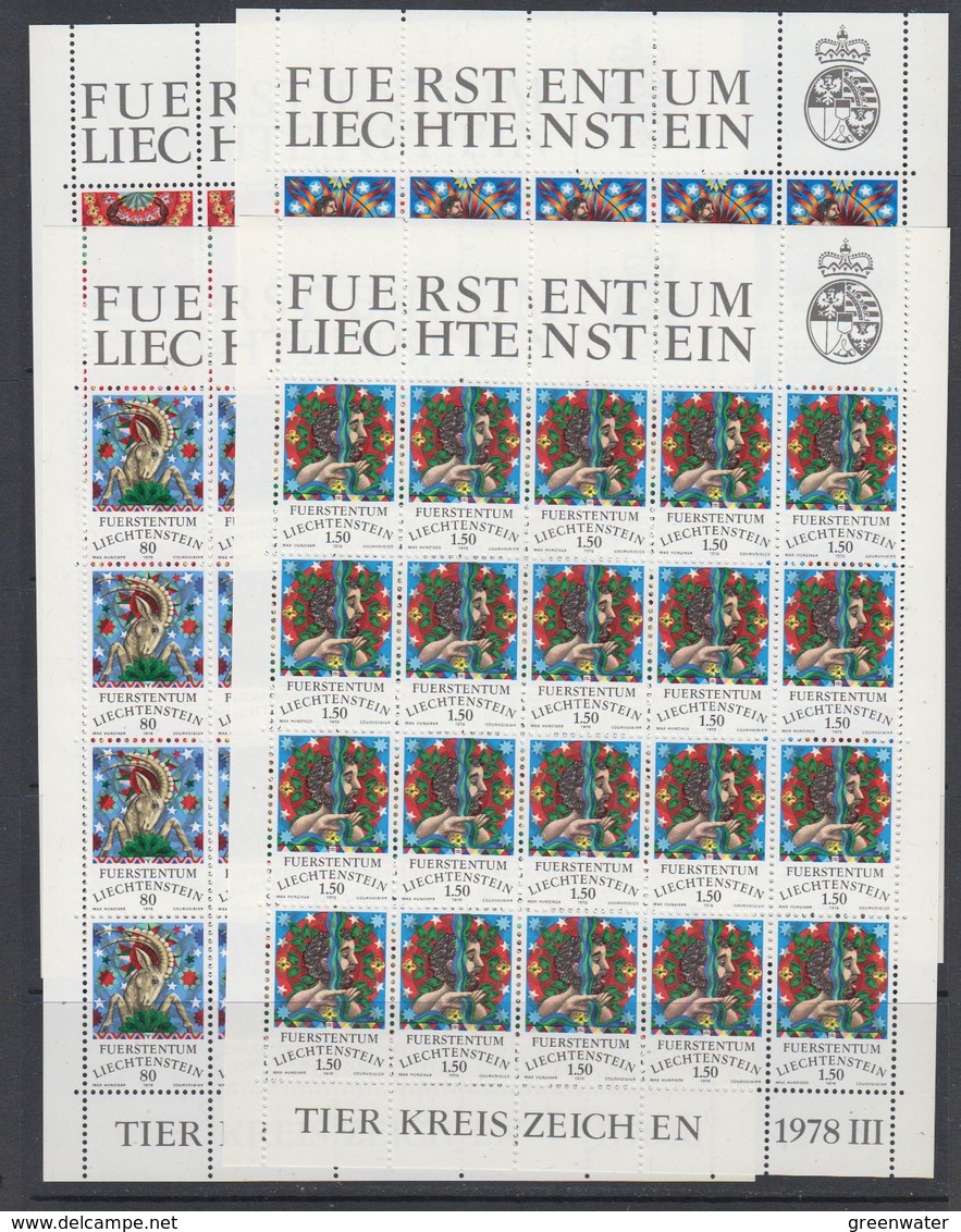 Liechtenstein 1978 Tierkreiszeichen II 4v Sheetlets ** Mnh (F7879) - Cartas Máxima