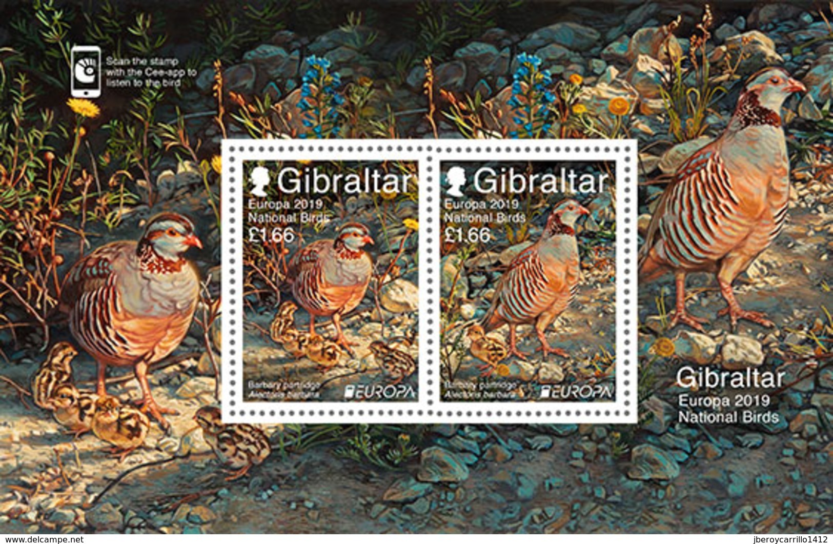 GIBRALTAR 2019 - EUROPA 2019 - -"AVES - BIRDS/WILDLIFE - VÖGEL - OISEAUX"- BARBARY PARTRIDGE  - SOUVENIR SHEET - Galline & Gallinaceo