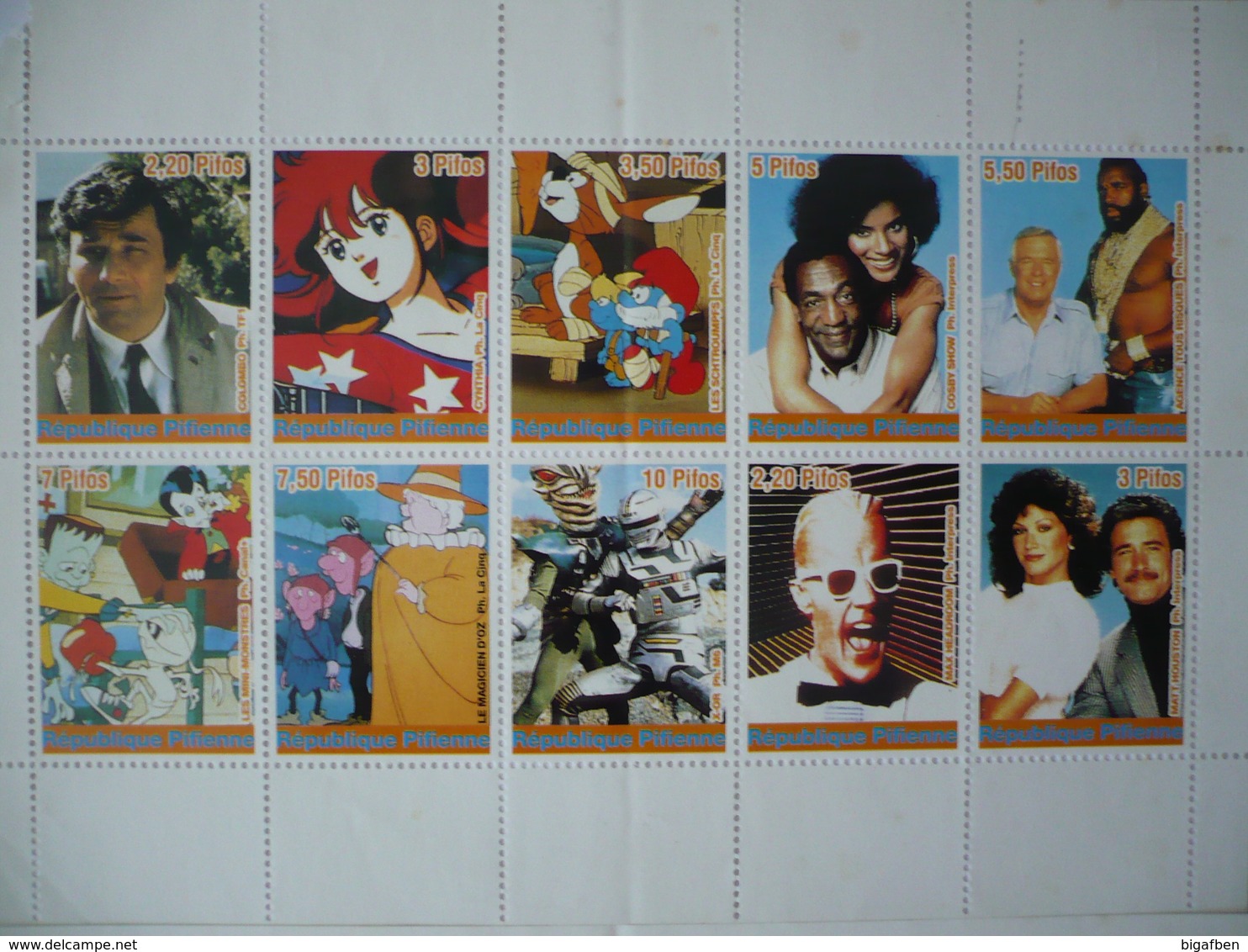 Lot 3 Planches Faux Timbres PIF  République Pifienne / Séries TV Années 80 / Starsky Et Hutch, Olive Et Tom, Etc.. - Autres & Non Classés