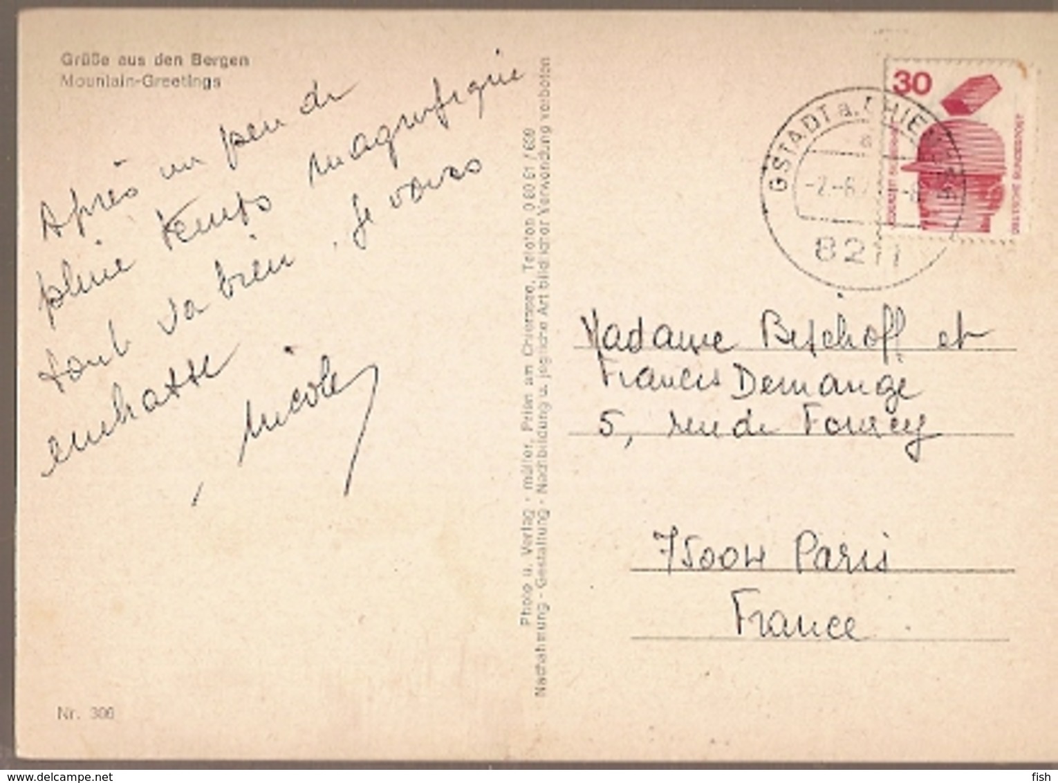 Germany & Circulated, Grube Aus Den Bergen, Gstadt Am Chiemsee To Paris France 1971 (306) - Bergen