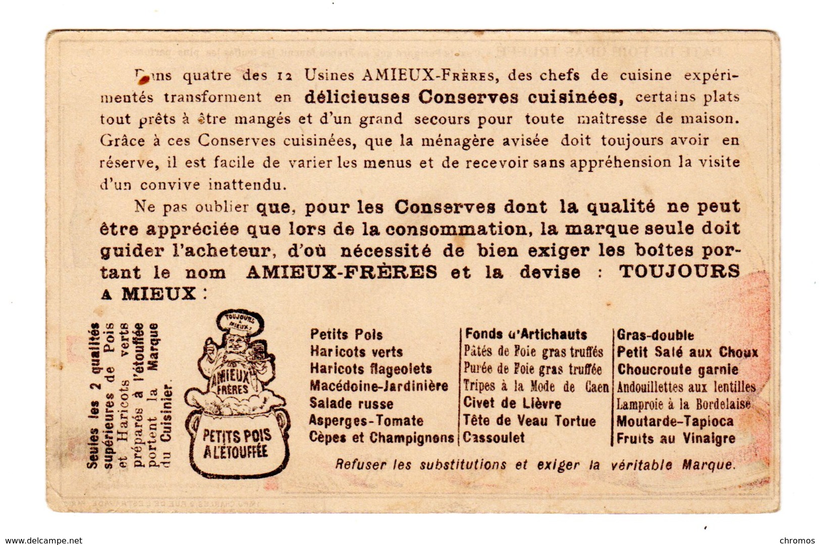 Chromo  France Gastronomique, Amieux, Foie Gras, Truffes - Autres & Non Classés